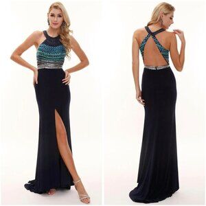 NWT Ava Presley Teal Beaded Formal Gown $378